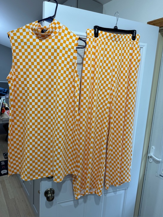 Dressed in LALA Pants - Dressed in Lala Checkered Orange & White Sleeveless Top and Wide-Leg Pants Set